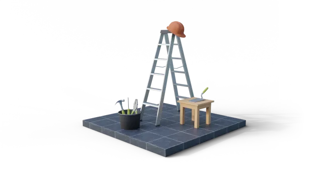 3D rendering of a drywall partition with a cordless screwdriver